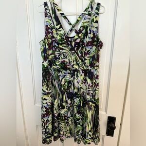 Jennifer Lopez Green and Purple Patterned Midi Dress